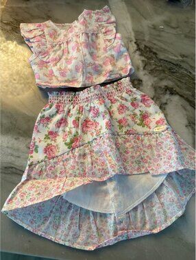 AMERICAN GIRL Love Shack Fancy Flutter Top Mix And Match hi low skirt A997
